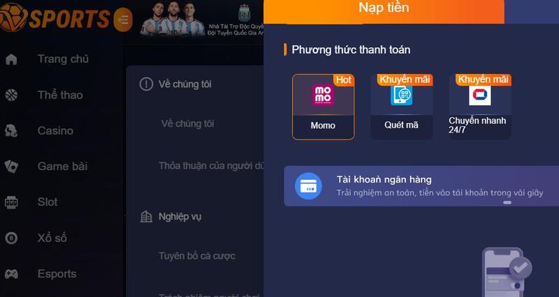 Lưu ý khi nạp tiền Vsport